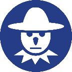 A blue circle with a black face and hat

Description automatically generated