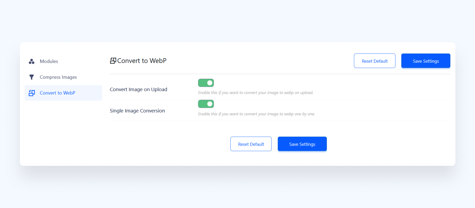 Set settings for WordPress Image