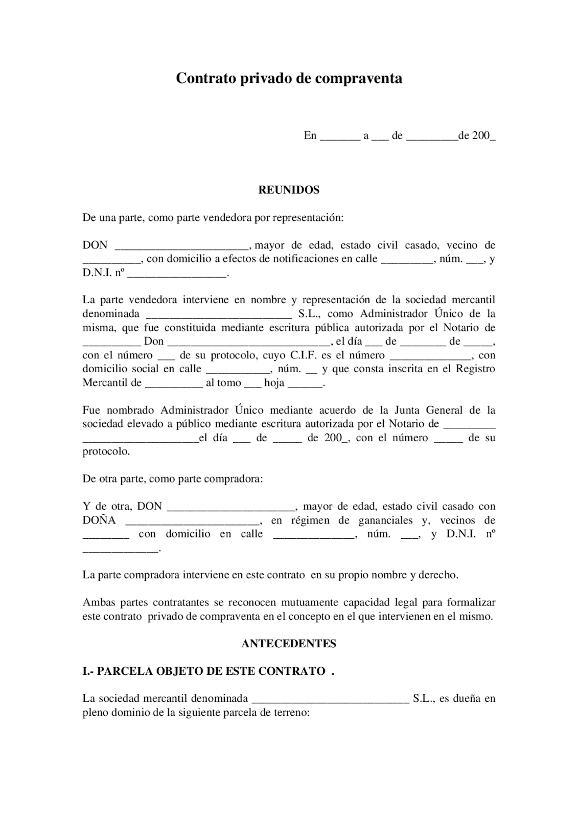 Modelo de Contrato Privado entre Particulares