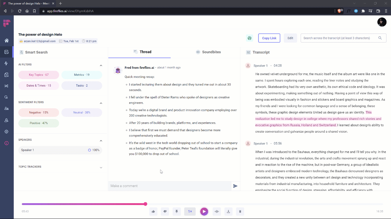 Annotate transcripts with comments