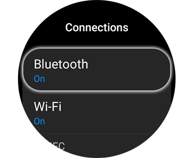 Bluetooth option highlighted on a Galaxy smart watch