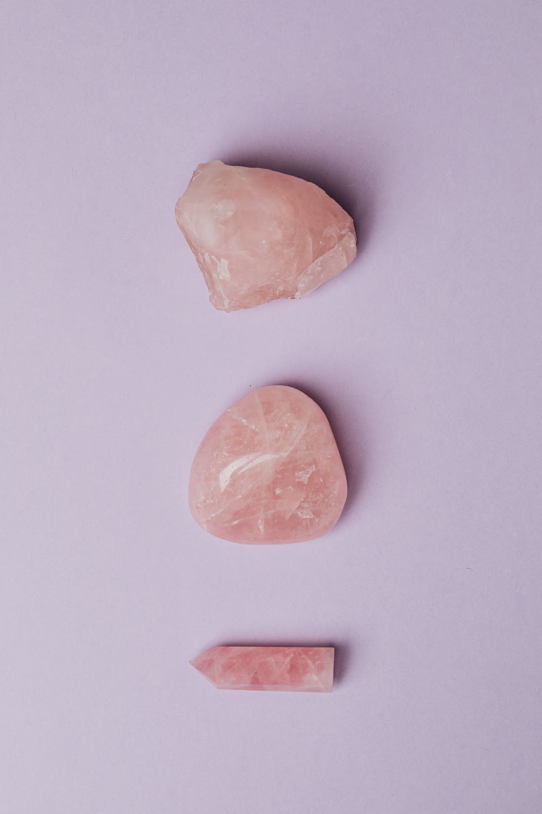 different shapes of rose quartz