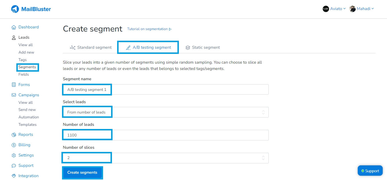 Creating A/B testing From number of leads