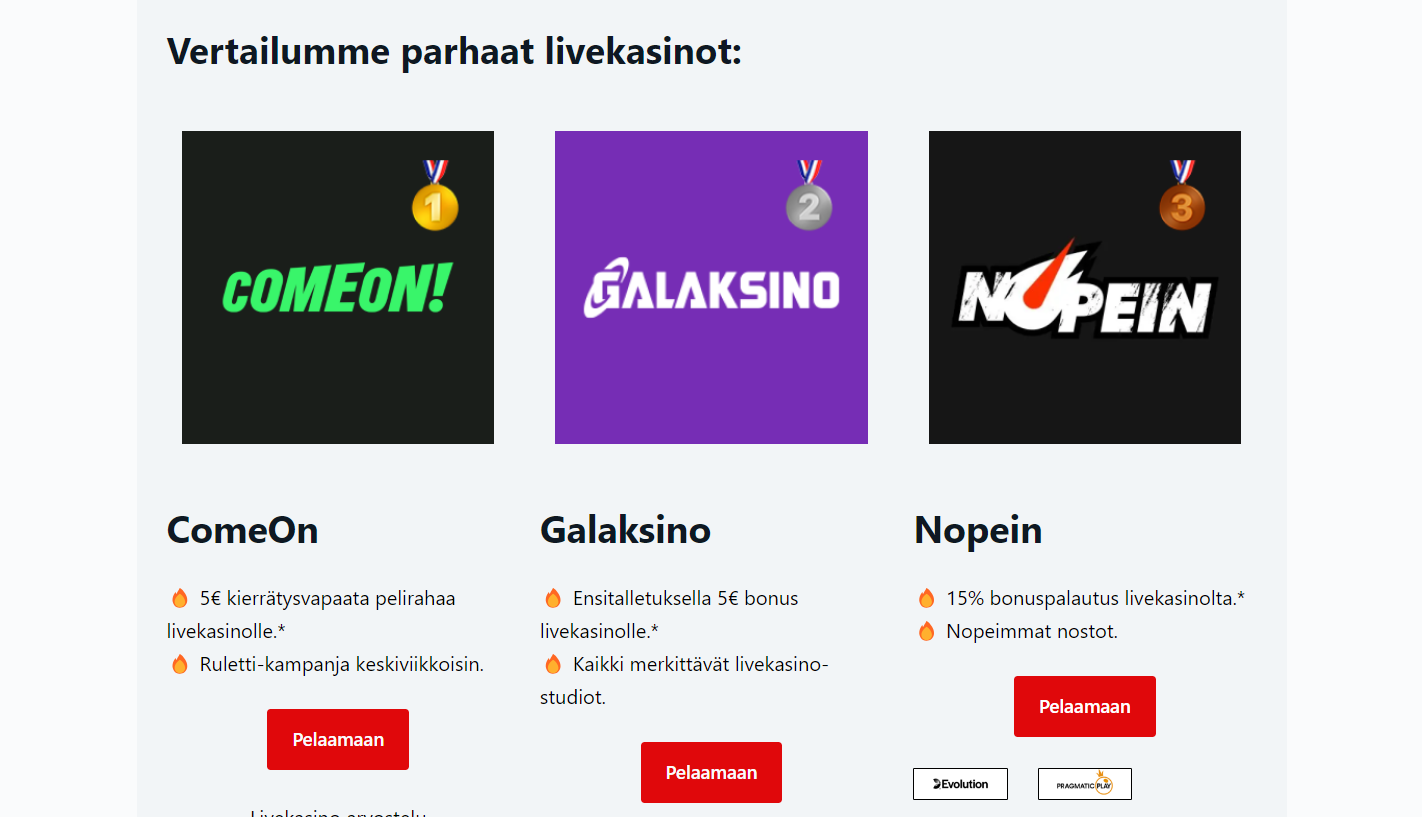 Parhaat livekasinot