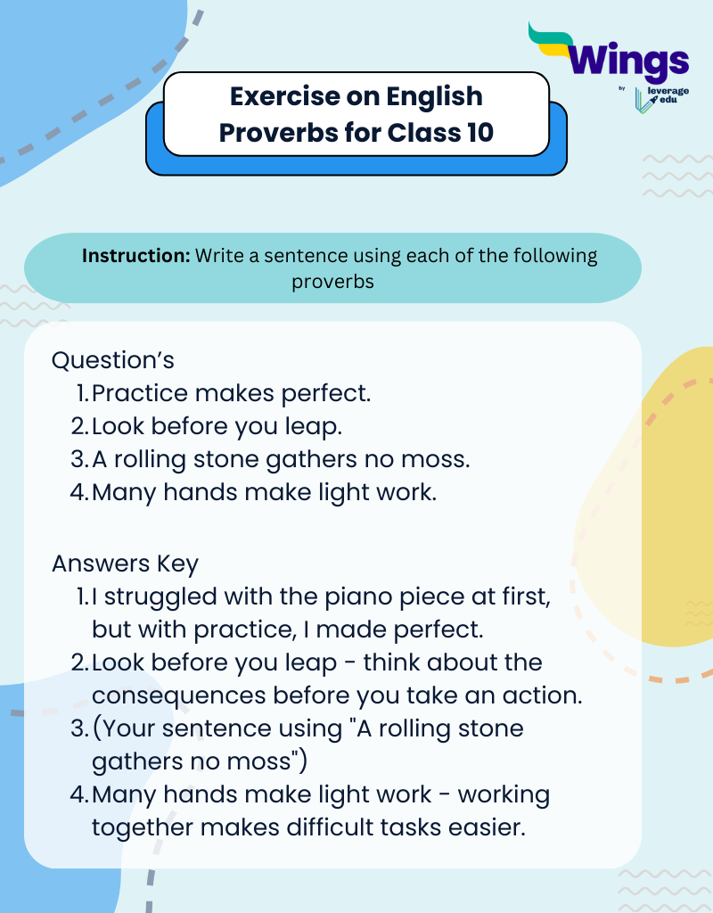 Exercise on English Proverbs for Class 10
