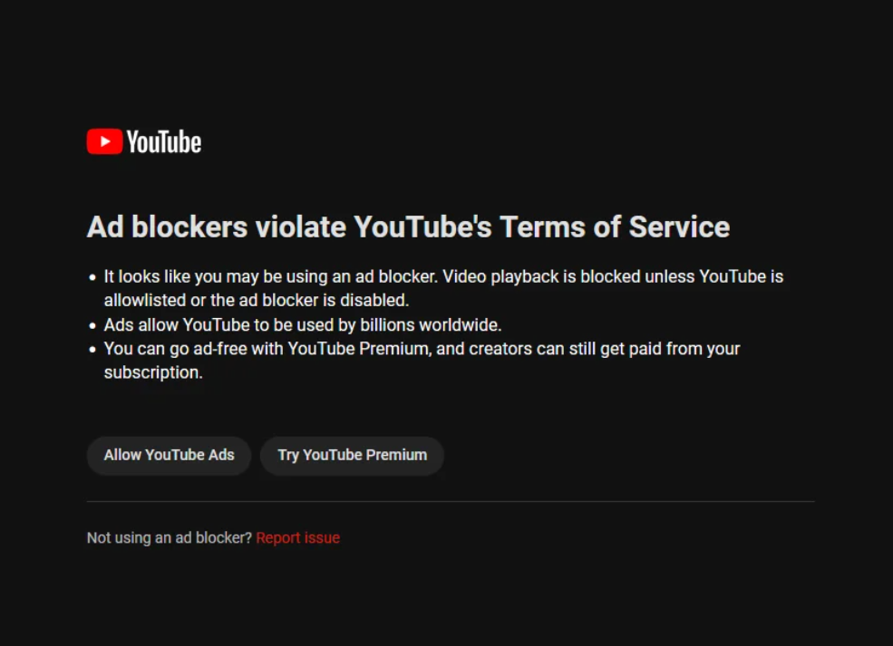 YouTube chặn Adblock