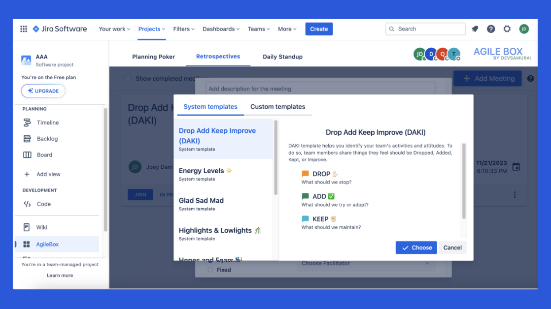 Retrospective Template with AgileBox in Jira