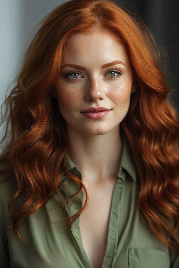 image of a red hair woman with green eyes