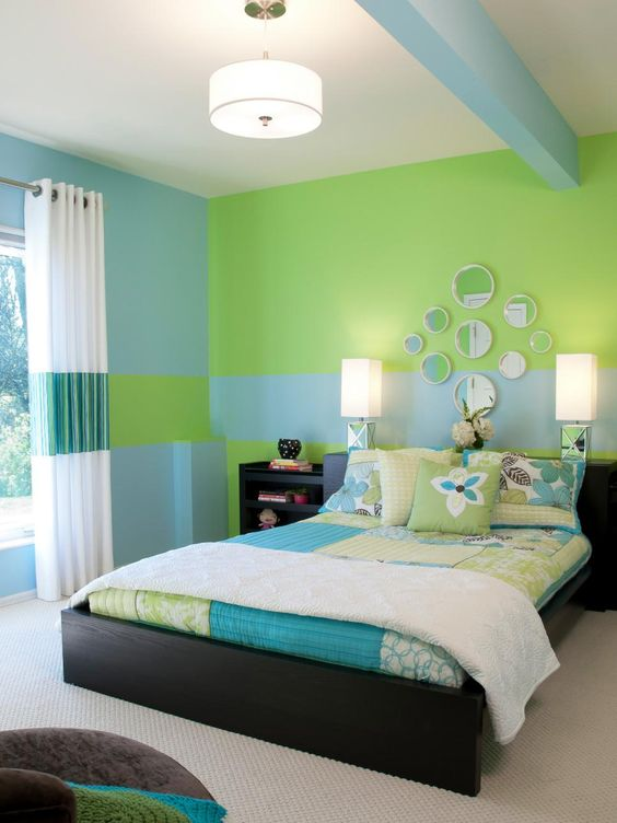 Cat kamar aesthetic 2 warna : Hijau tosca dan biru muda