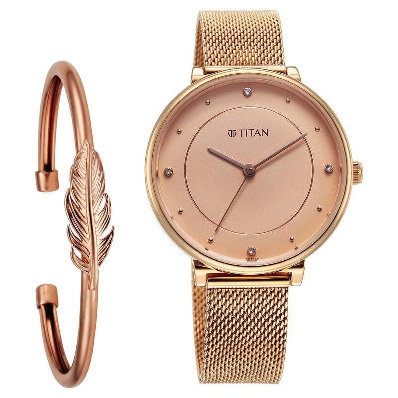 Titan Purple Stackables Quartz Analog Pink Dial Stainless Steel Strap Watch for Women - image number 0