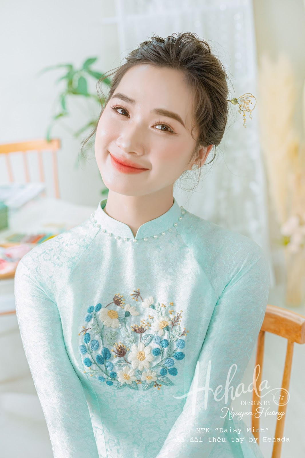 Áo dài Daisy Mint 2 cho cô dâu