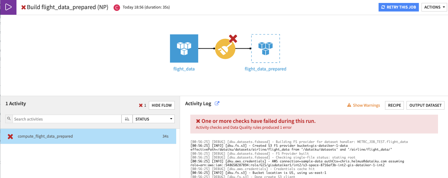 Custom error created to highlight data quality issues.