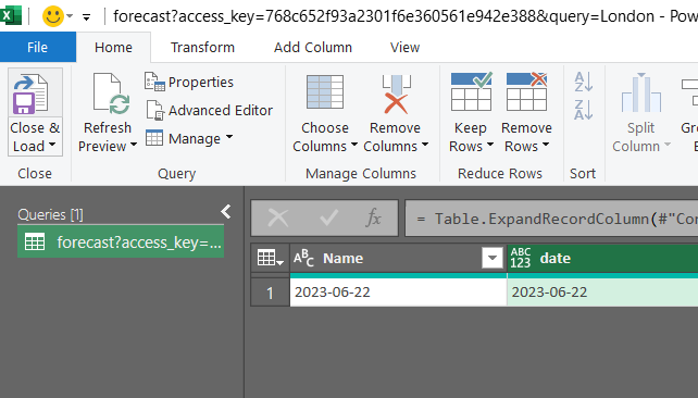 load weather data in Excel