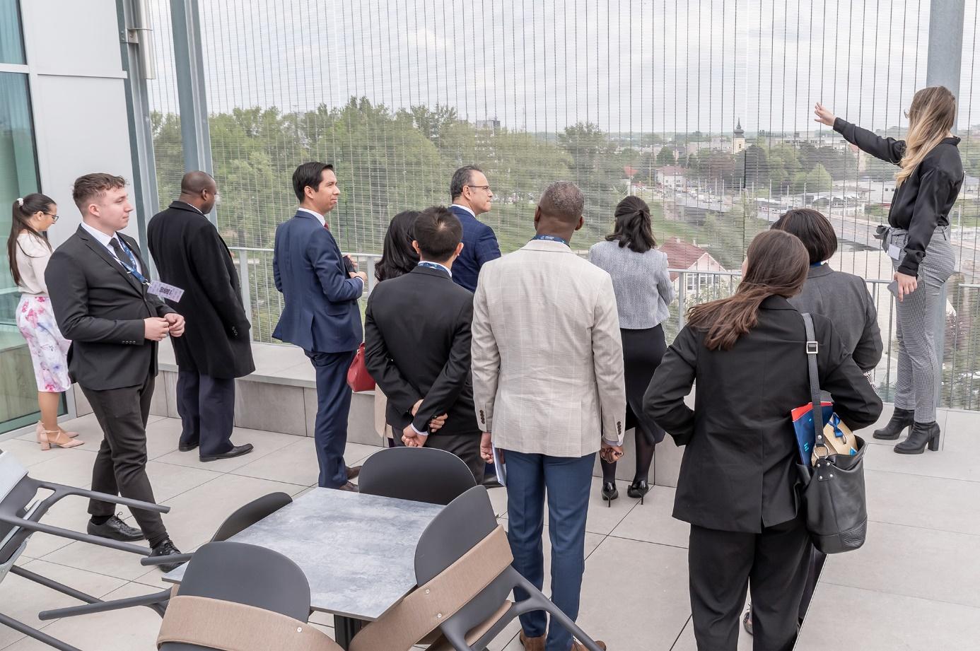 Diplomats enjoyed the beautiful view from the rooftop terrace of the Innovation Park.