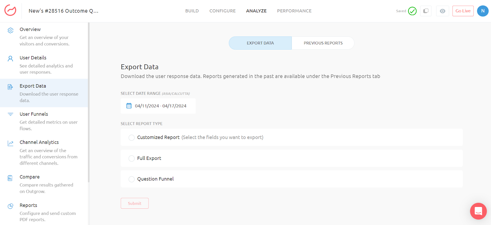 Outgrow's data exporting feature