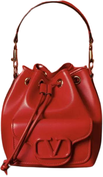 A red purse with gold chains

Description automatically generated