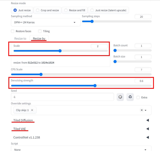 Multi Diffusionにおける様々な数値の設定画面