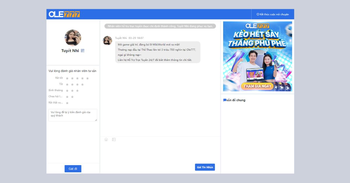 Sảnh IM của OLE777 hỗ trợ người chơi 24/24