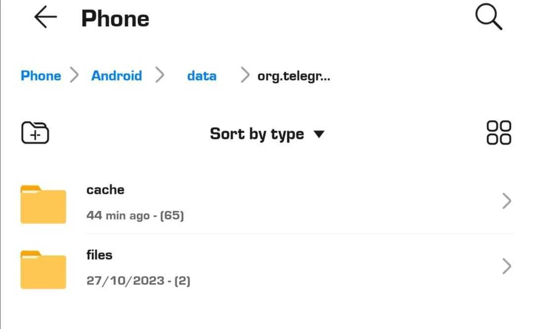 Checking Telegram cache folder on Android
