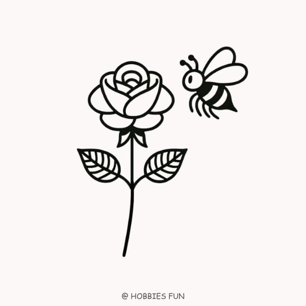 rose drawing easy, Rose with Bee