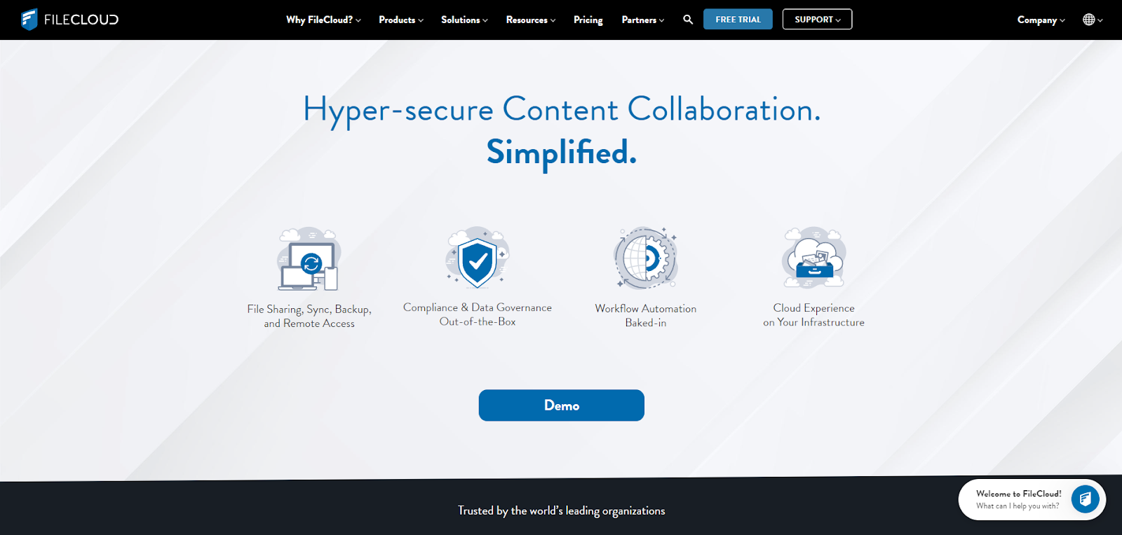 A screenshot of FileCloud's website