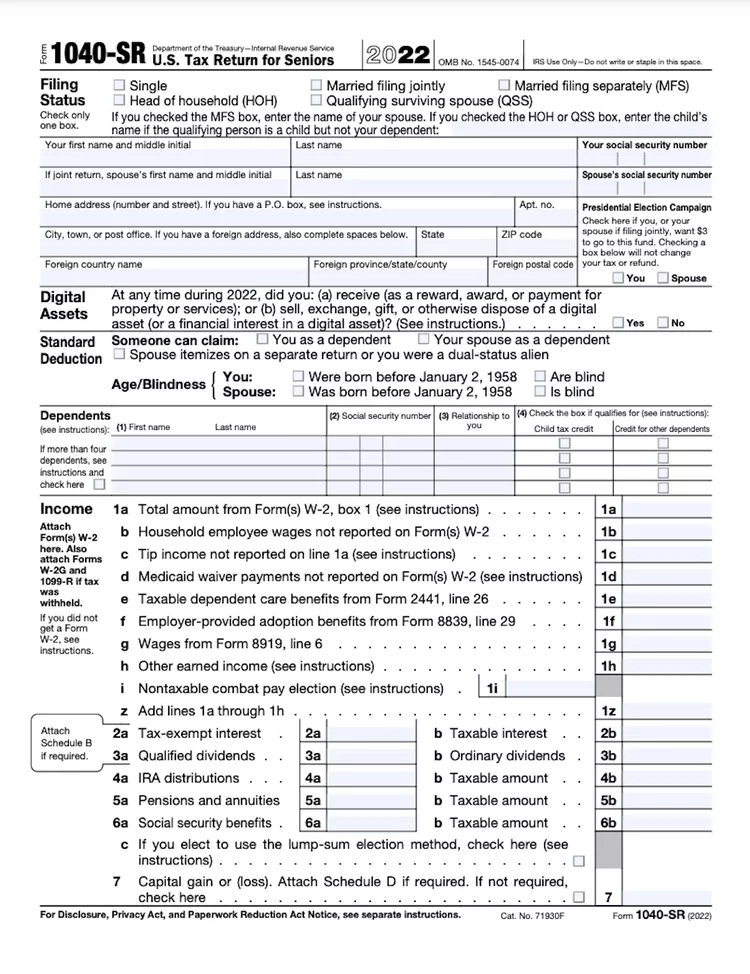 IRS Form 1040-SR