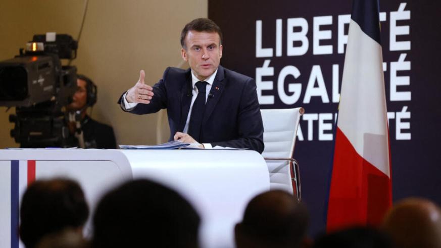Tổng thống Pháp Emmanuel Macron trong cuộc họp báo tại điện Elysée, Paris, Pháp, ngày 16/01/2024. 