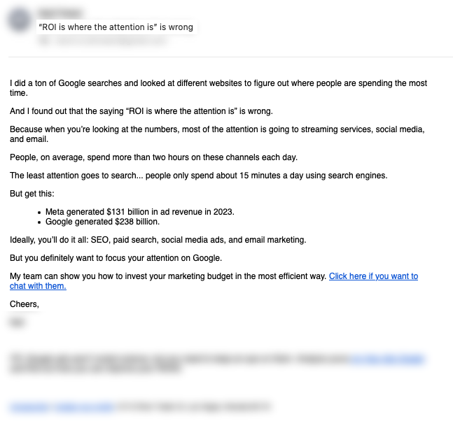 A screenshot of a marketing email.
