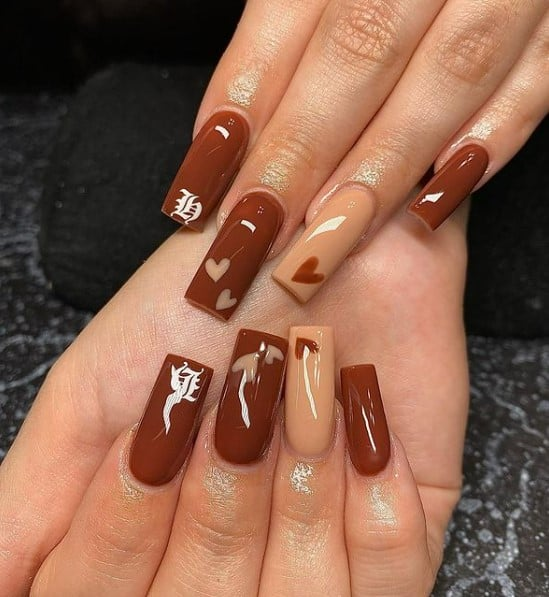 Glossy Square Brown Nails