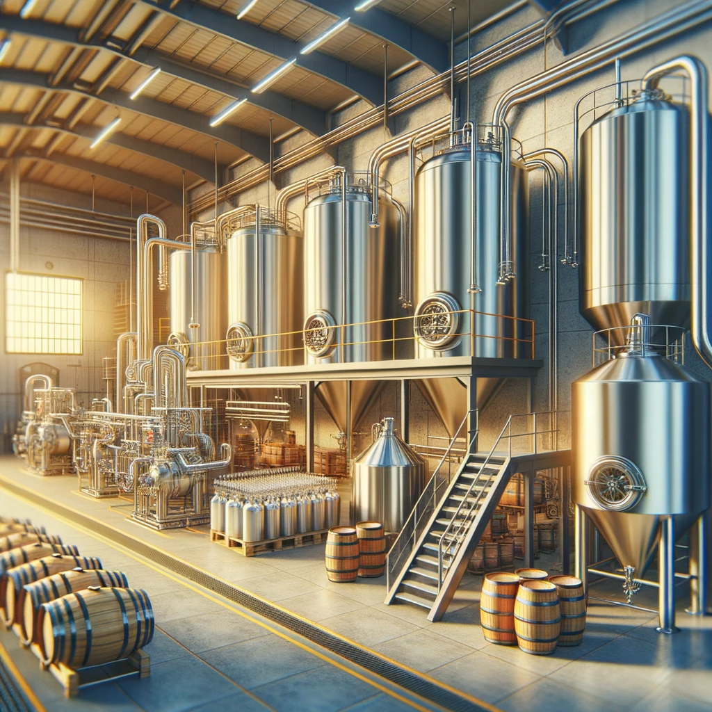 This history of alcohol
A large factory with barrels and tanks

Description automatically generated