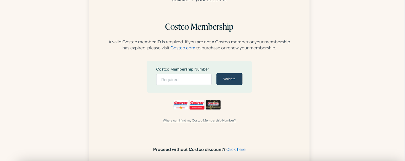 Prompt to input Costco membership number
