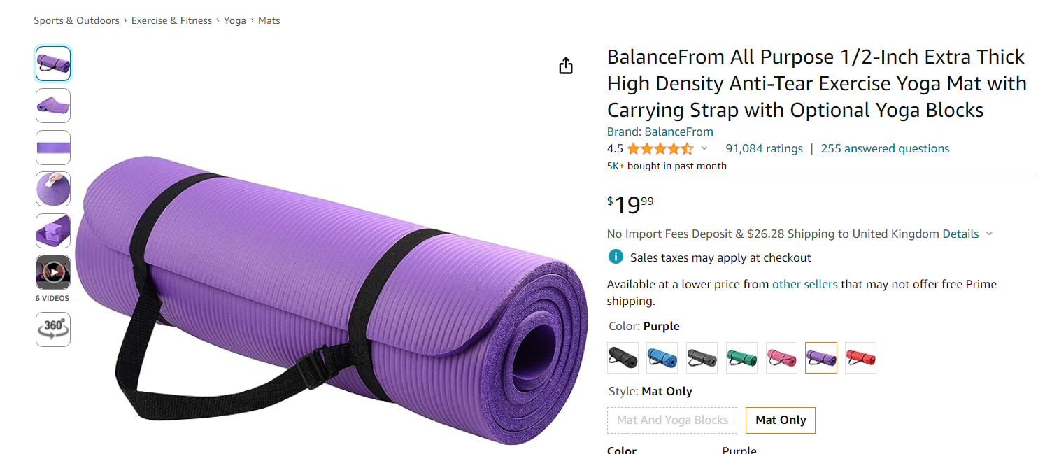 BalanceFrom GoYoga All-Purpose 1/2-Inch Extra Thick High Density Anti-Tear  Lilac