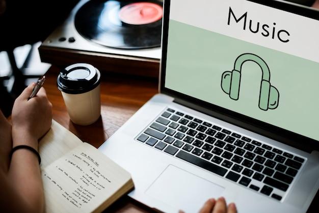 Online music on laptop