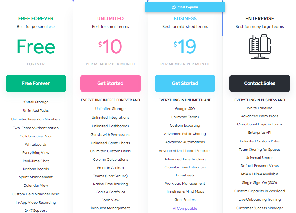 ClickUp Pricing Plans