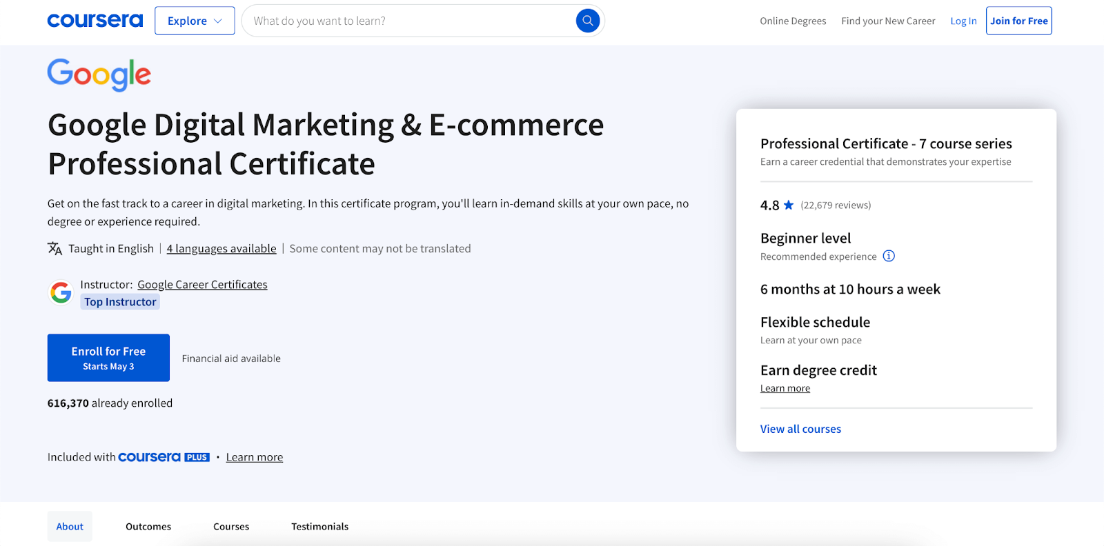 Google Digital Marketing & E-commerce Professional Certificate screenshot