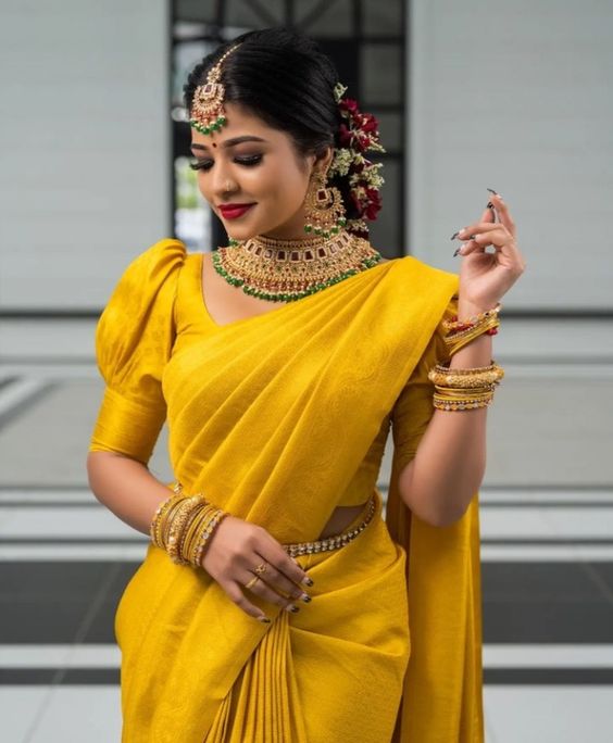 Yellow Banarasi Silk South Indian Women Wear Saree