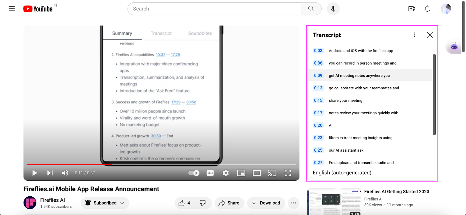 How to get a YouTube transcript of a video on desktop