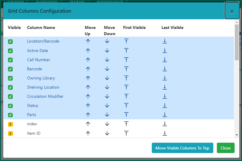 Use the arrows to move columns left or right