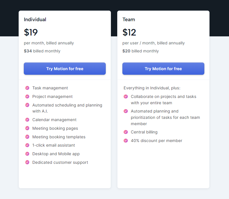 Motion Pricing Plans