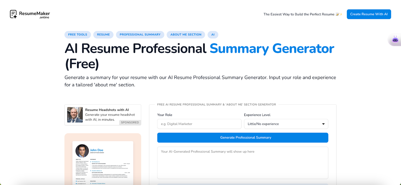 Resume summary generators - ResumeMaker.online