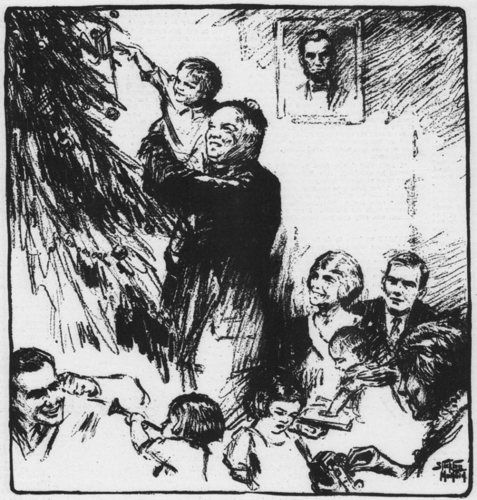 Một tranh minh họa “Lễ Giáng Sinh tại gia đình Tổng thống Hoover” từ Tạp chí The Sunday Star, ngày 22/12/1929, do Stockdon Mulford thực hiện. Thư viện của Quốc hội. (Ảnh: Tài liệu công cộng)