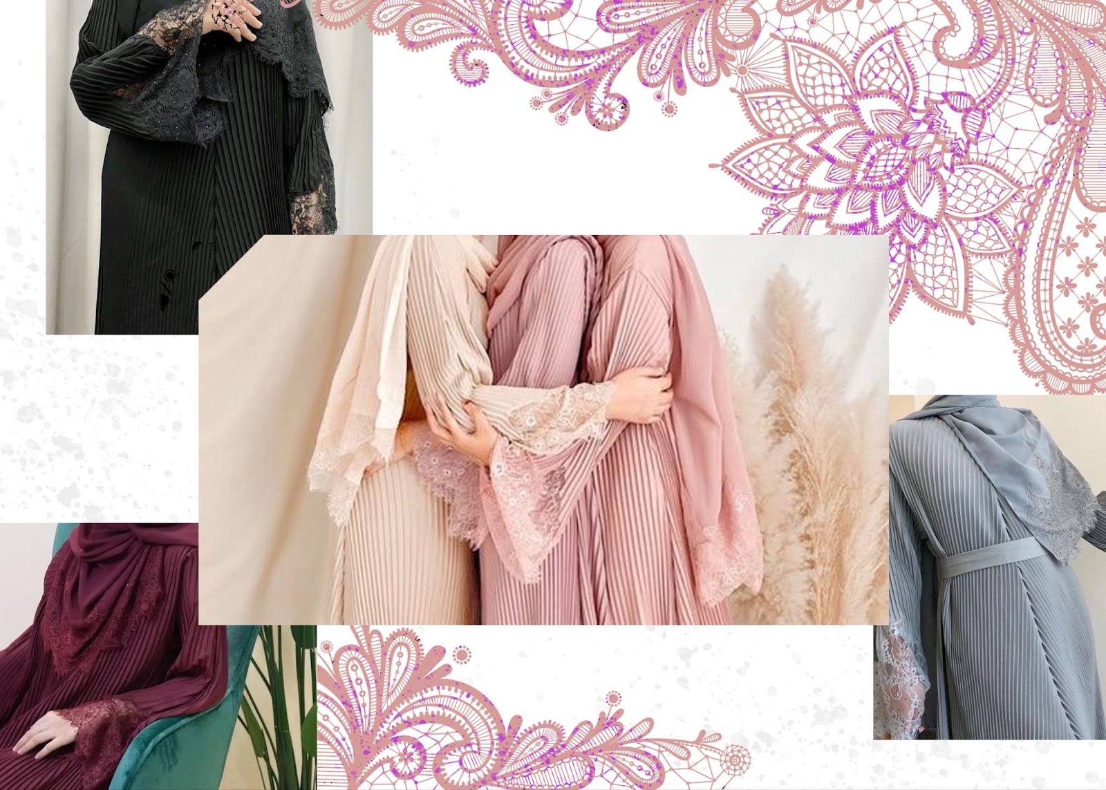  Pleated Abaya with Lace