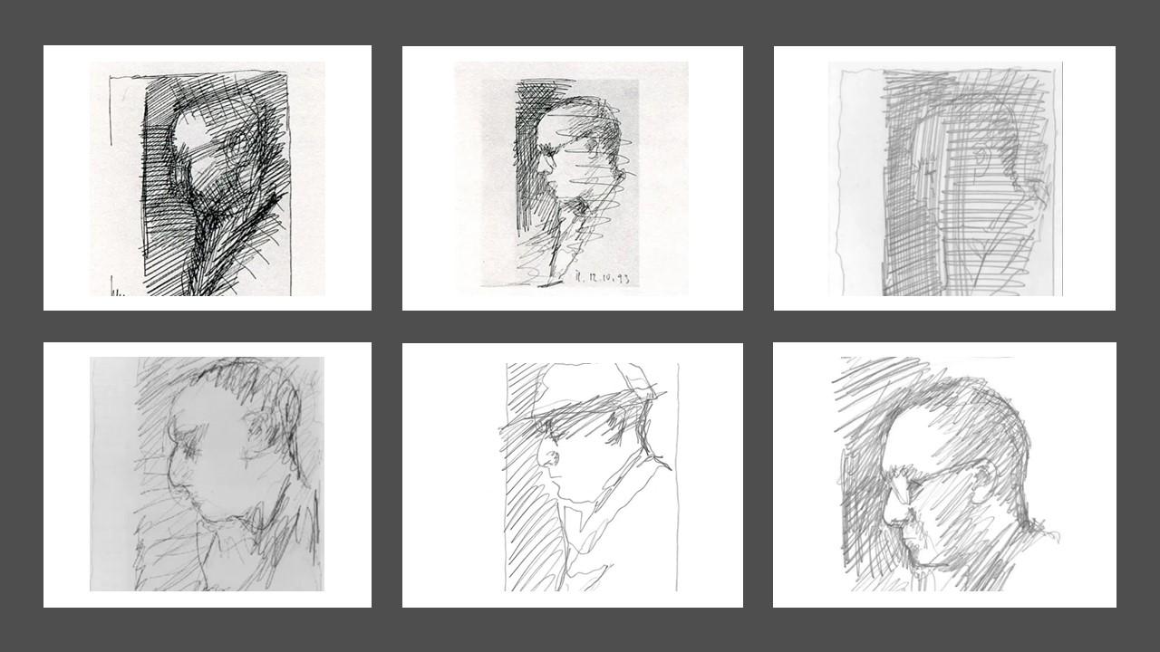 A group of sketches of a person

Description automatically generated