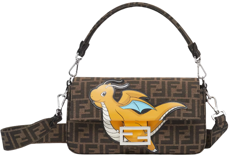 A brown purse with a dragon on it

Description automatically generated