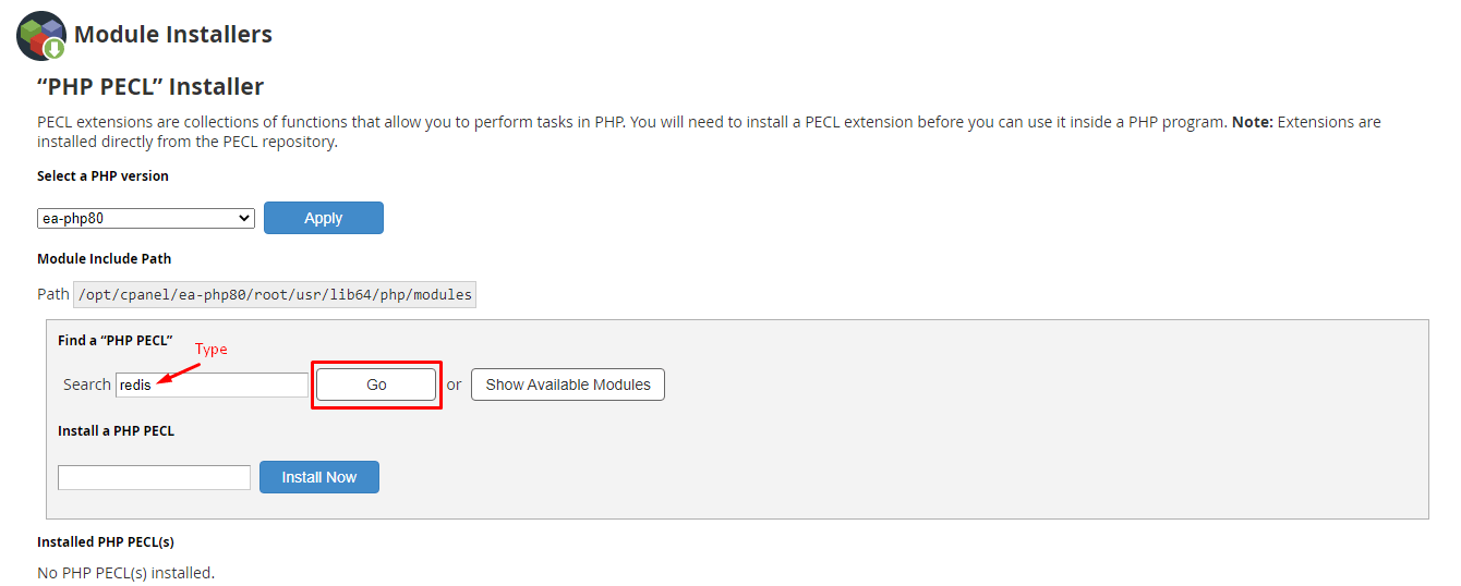 https://www.milesweb.in/hosting-faqs/wp-content/uploads/2021/10/whm_php_pecl_installer_redis_go.png