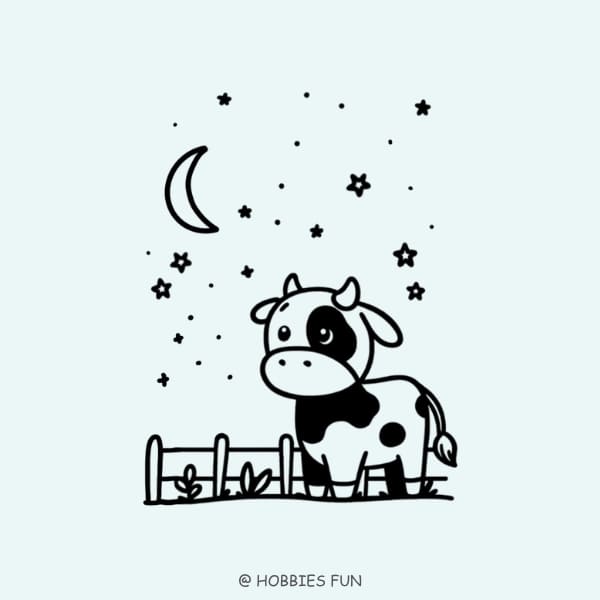 Cow in a Starry Night Drawing