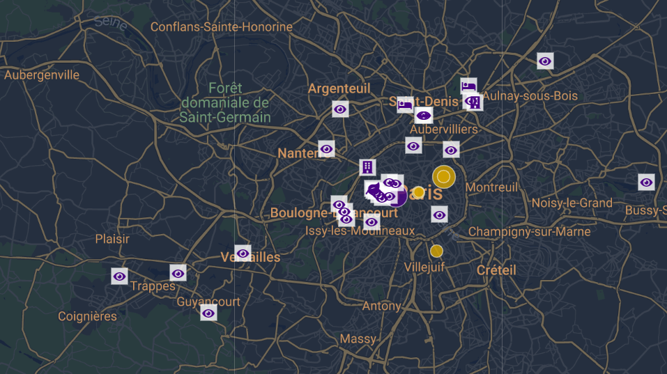 Map of Paris and surroundings with Olympics sites featured.