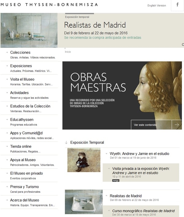 página web del Museo Thyssen-Bornemisza de Madrid