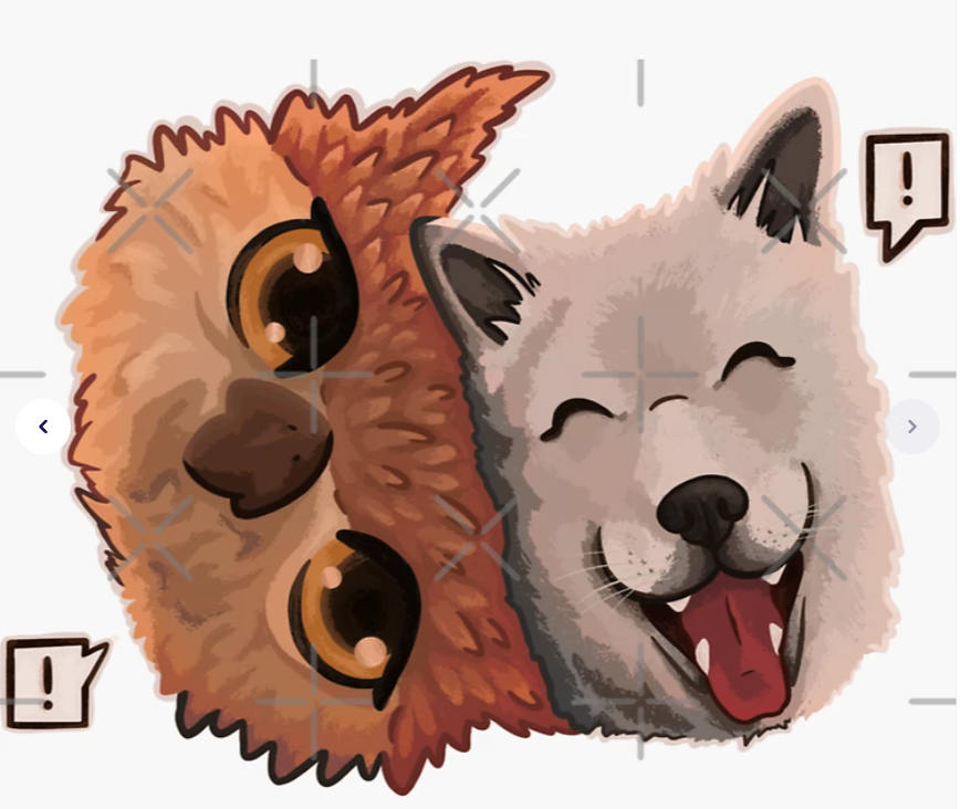 A promotional image of the Owlbear and Scratch sticker design by KaitlynIllustr8 on Redbubble. 