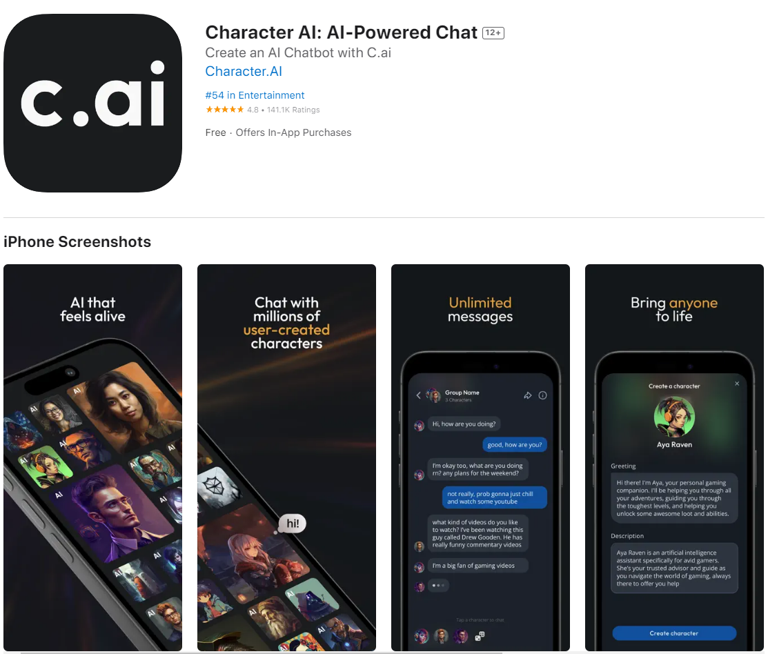 Character AI best ai apps for iphone